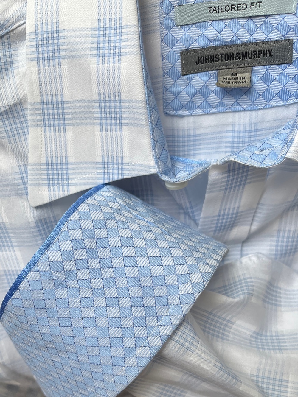Johnston & Murphy Mens Tailored Fit Dress Shirt Blue Check M